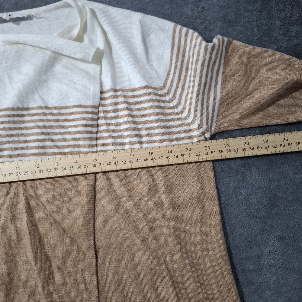Sioni Cardigan Sweater Sz M Brown Cream Striped Draped Open Front Cashmere Blend - Picture 5 of 8
